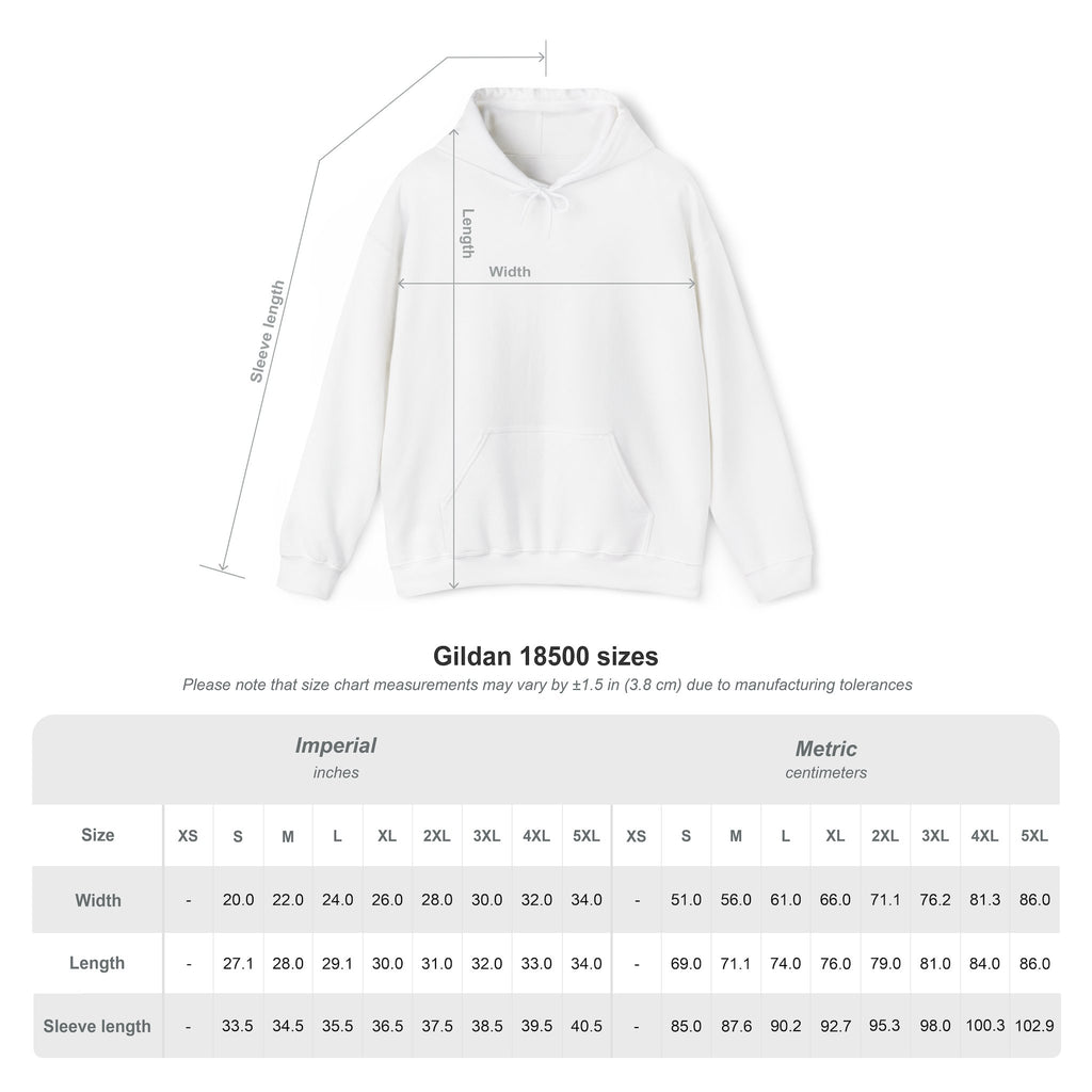 Gildan 18500 hoodie size chart for the Mencity Urban Hoodie