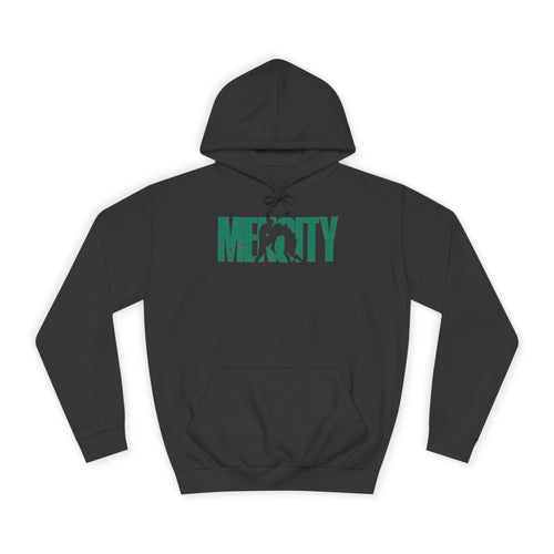 Jet Black Mencity Fight Camp Hoodie, front view, with the green fighter wordmark printed across the chest