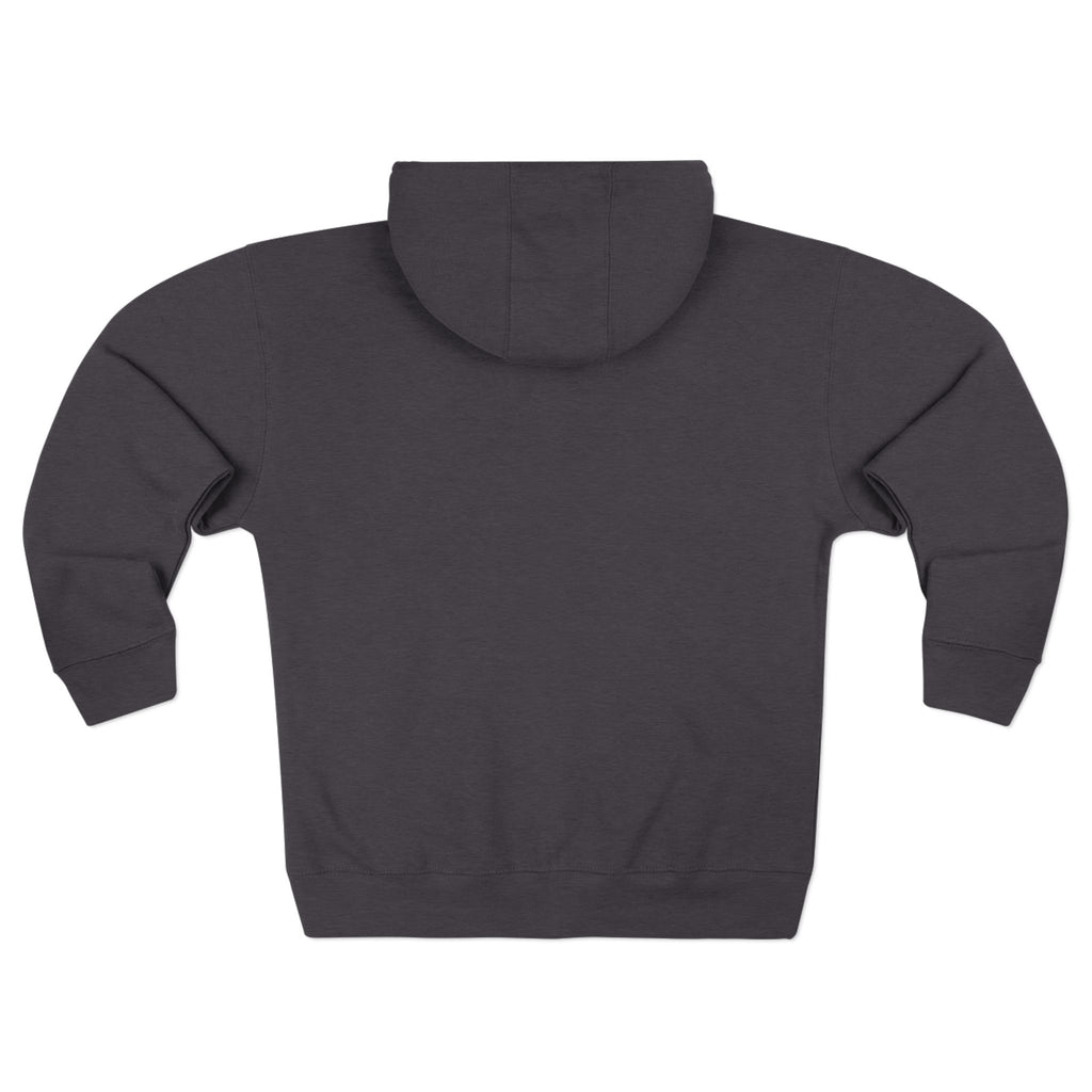 Charcoal heather Mencity essential gym zip hoodie, back view, with hood