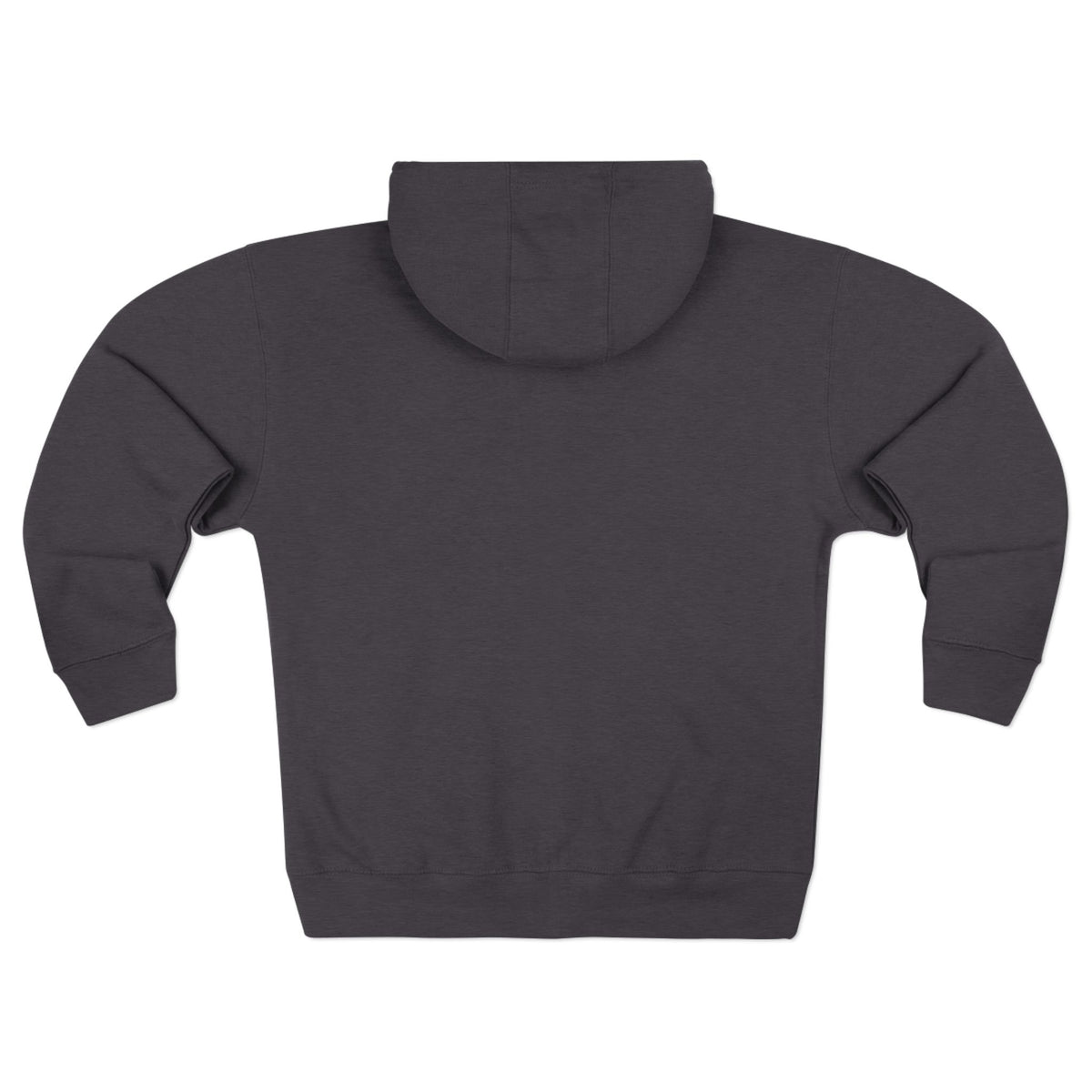 Charcoal heather Mencity essential gym zip hoodie, back view, with hood