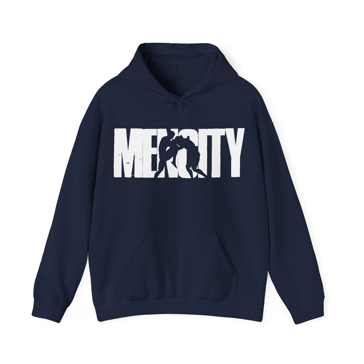 Mencity Urban Hoodie in navy, front with white Mencity fighter wordmark