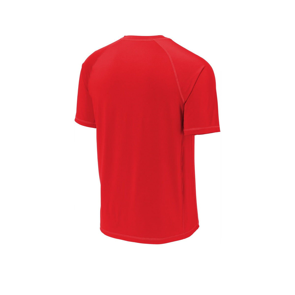 Red Mencity Fight Camp rashguard tee, back view, with raglan sleeves