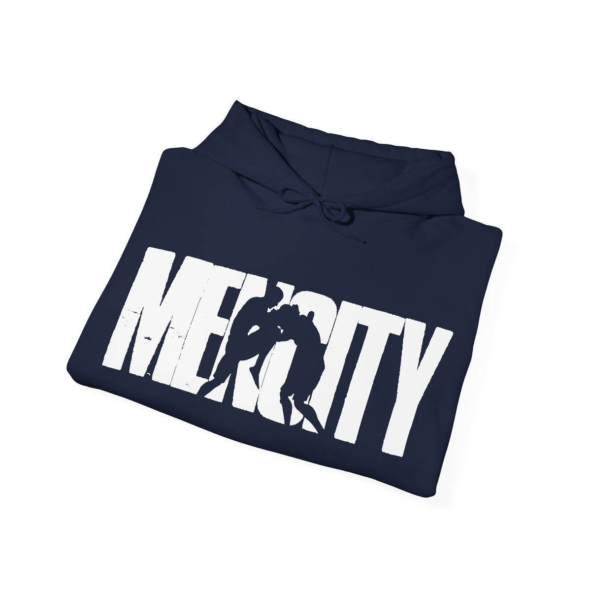 Mencity Urban Hoodie in navy, folded to show the chest print