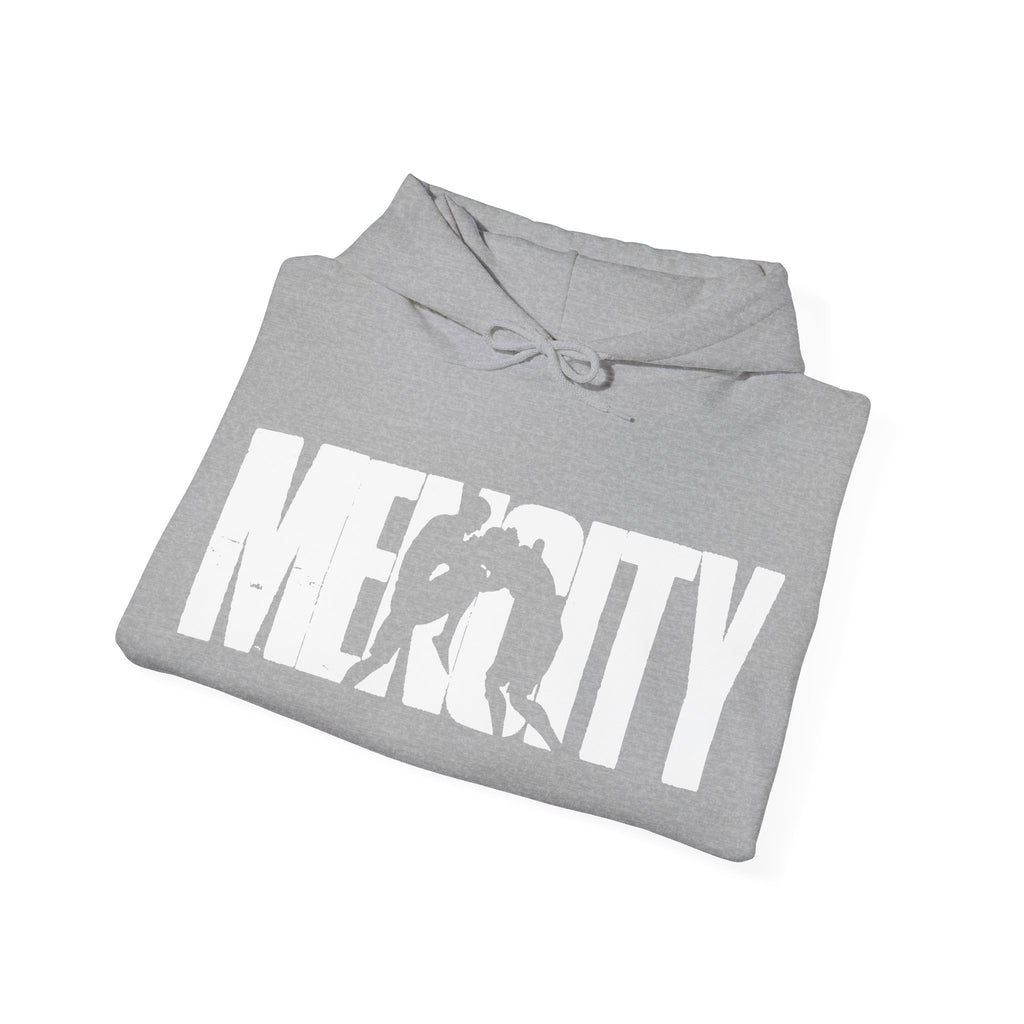Mencity Urban Hoodie in sport grey, folded to show the chest print