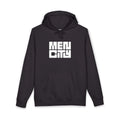 Black Mencity gym hoodie, front view, with white MEN CITY block logo on the chest