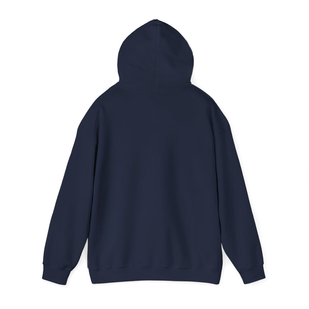 Mencity Urban Hoodie in navy, back view with hood up